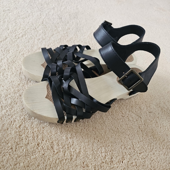 ANTHROPOLOGIE KELSI DAGGER Brooklyn Grain Ankle Strap Leather & Wooded Sandals - Picture 7 of 12